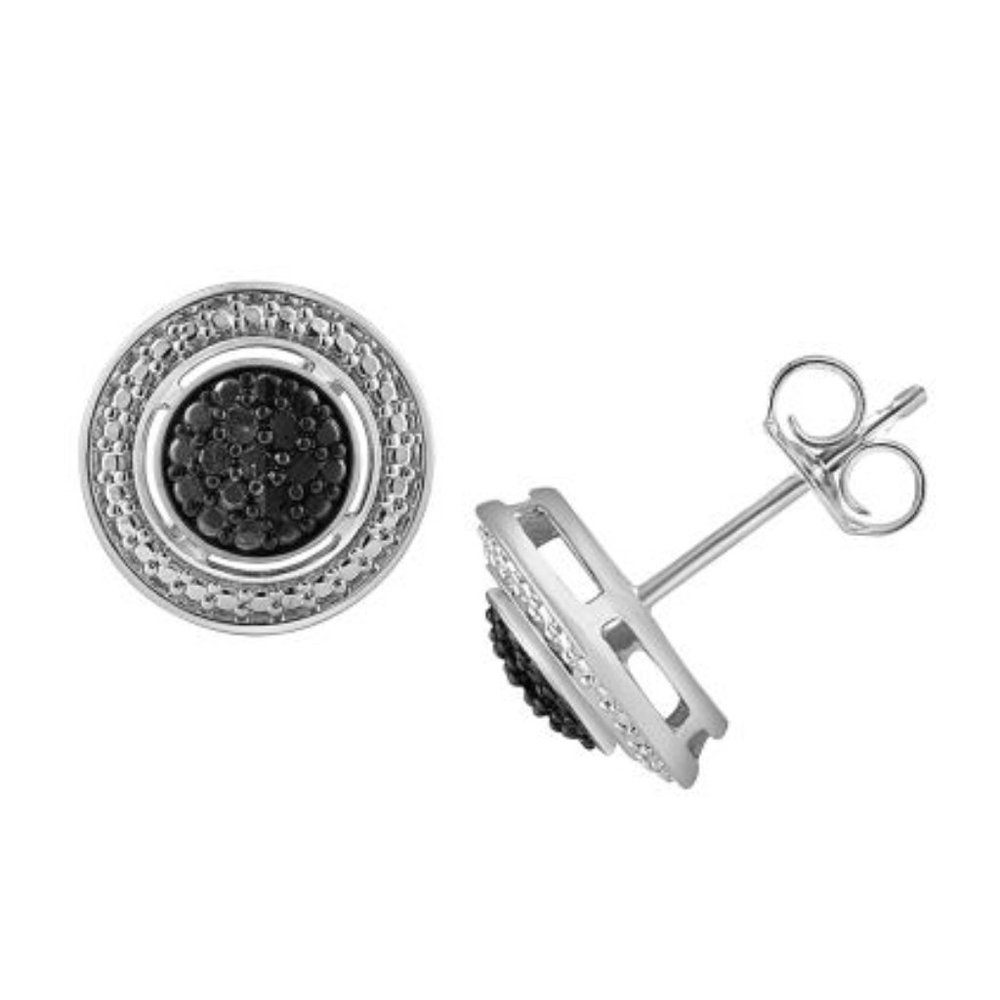 Black Diamond 1/10 CTW 925 Sterling Silver Stud Prong Round Earrings